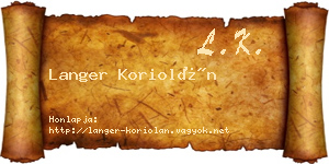 Langer Koriolán névjegykártya